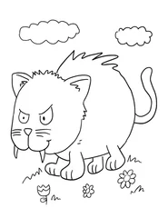 Fototapete Karikaturzeichnung Wild Cat Coloring Book Page Vector Illustration Art