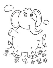 Obraz na płótnie Canvas Cute Safari Elephant Coloring Book Page Vector Art