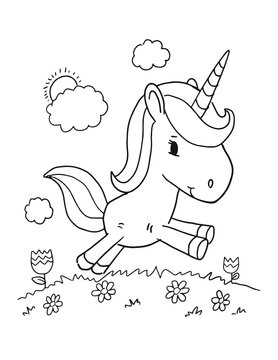 recommend clip art: Cute Unicorn Coloring Book Page Vector Illustration Art