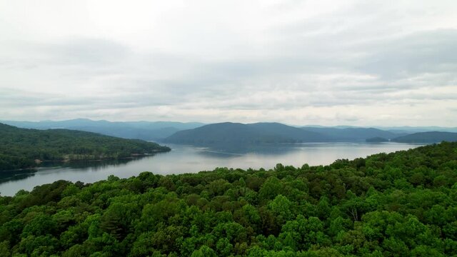 Aerial Tilt Up Revealing Lake Jocassee, SC, Lake Jocassee South Carolina