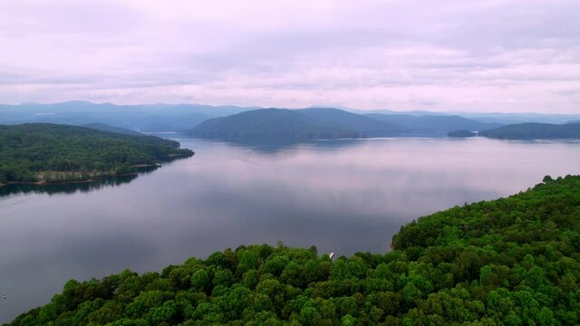 Aerial Push into Lake Jocassee in South Carolina