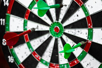 Close-up of a dart target in the backyard.