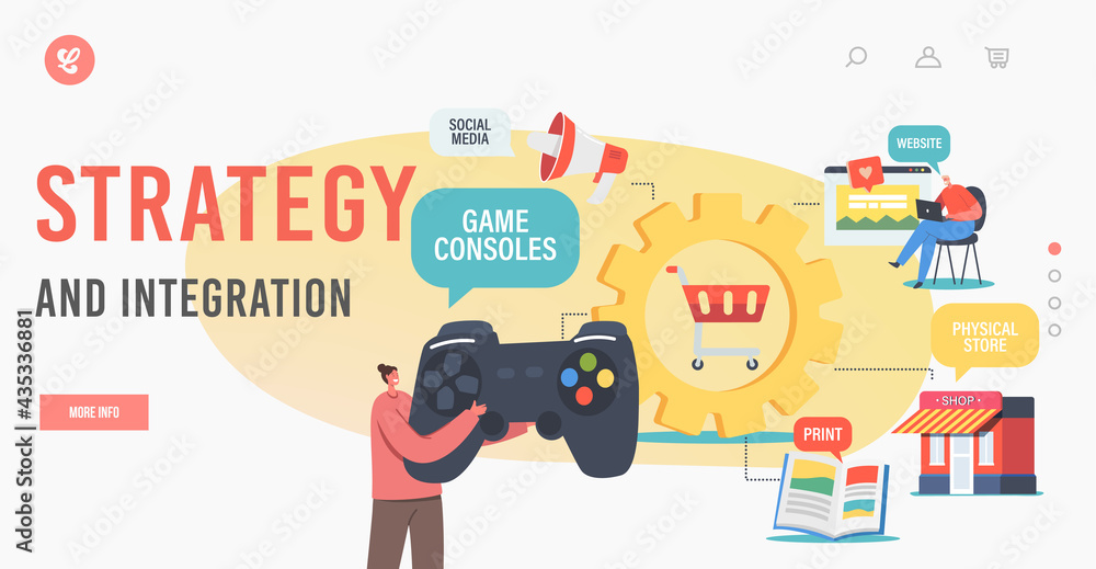 Poster omnichannel, digital marketing strategy and integration landing page template. customer character us