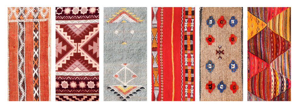Set of banners with textures of berber traditional wool carpets