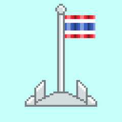 Naklejka premium Thailand Flagpole Flapping with Blue Backdrop (Pixelated)