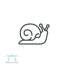 Snail icon, slug. Simple moving snail symbol shelled gastropod Animal logo pictogram. mollusk invertebrates. Outline style. editable stroke. Vector illustration. design on white background. EPS 10