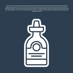 Blue line Tequila bottle icon isolated on blue background. Mexican alcohol drink. Vector