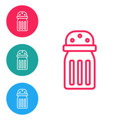 Red line Salt icon isolated on white background. Cooking spices. Set icons in circle buttons. Vector
