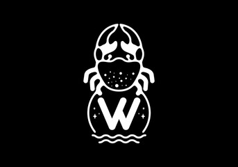 White black crab line art with W initial letter