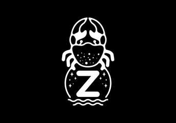 White black crab line art with Z initial letter