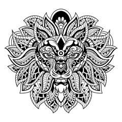 Lion head zentangle style white and black