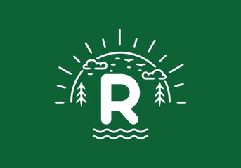 White green wild nature badge with R initial letter