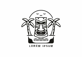 Black line art aloha beach