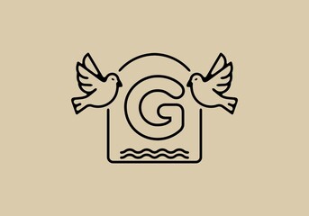 Black line art of birds with G initial letter