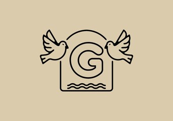 Black line art of birds with G initial letter