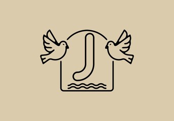 Black line art of birds with J initial letter