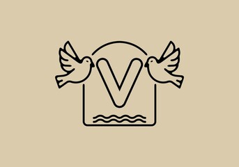 Black line art of birds with V initial letter