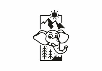 Black line art of wild elephant