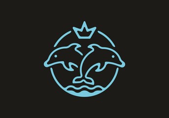 Blue black line art of king dolphin
