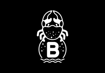 White black crab line art with B initial letter