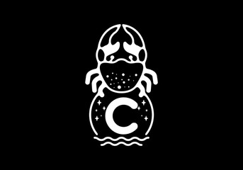 White black crab line art with C initial letter