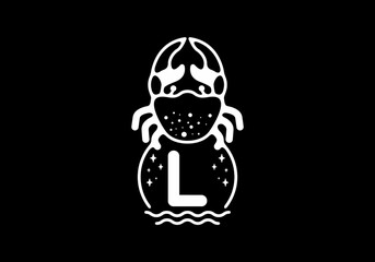 White black crab line art with L initial letter