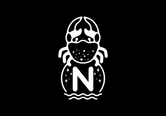 White black crab line art with N initial letter