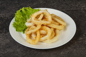 Roasted squid rings with salad