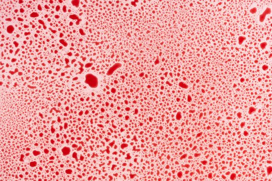 Bloody Drops On A White Background Texture. Bubbles In Red Water