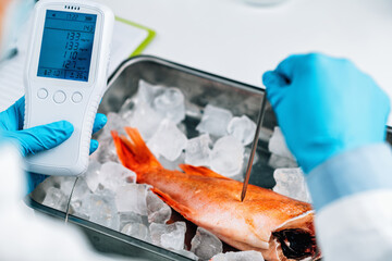 Food Quality Control Inspection of Sea Fish - Measuring Concentrations of Heavy Metals - obrazy, fototapety, plakaty