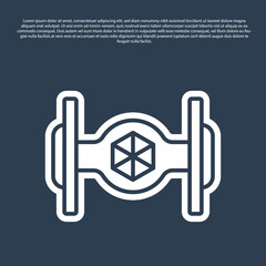 Blue line Cosmic ship icon isolated on blue background. Vector