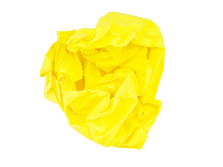 Bright crumpled paper yellow color isolated on the white background