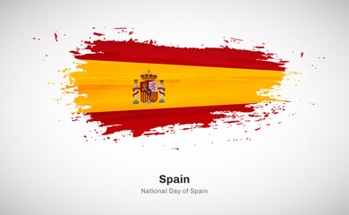 Creative happy national day of Spain country with grungy watercolor country flag background