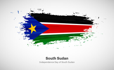 Creative happy independence day of South Sudan country with grungy watercolor country flag background