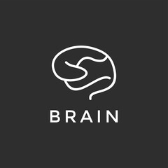 brain outline line art monoline logo vector icon  on black background