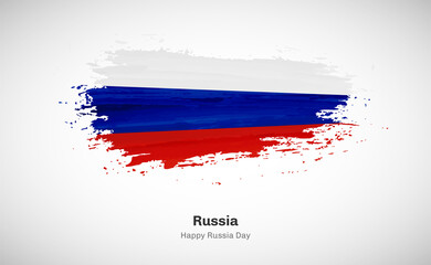 Creative happy Russia day with grungy watercolor country flag background