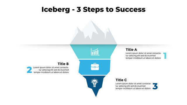 Iceberg infographic. Presentation slide template. Creative concept with 3 options.