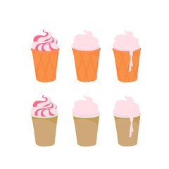 Ice cream in a cup. Waffle cup. Outline vector illustration on a white background.