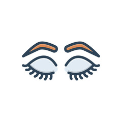 Color illustration icon for closed eyes with lashes and brows
