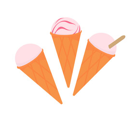Ice cream in a waffle cone. Outline vector illustration on a white background.