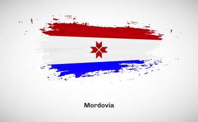 Creative happy national day of Mordovia country with grungy watercolor country flag background