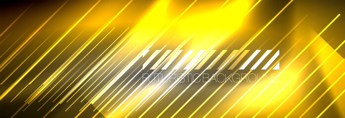 Neon glowing lines, magic energy and light motion background. Vector wallpaper template