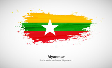 Creative happy independence day of Myanmar country with grungy watercolor country flag background