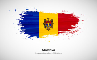 Creative happy independence day of Moldova country with grungy watercolor country flag background