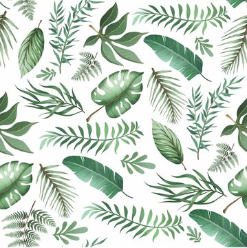 A seamless pattern with images of tropical leaves