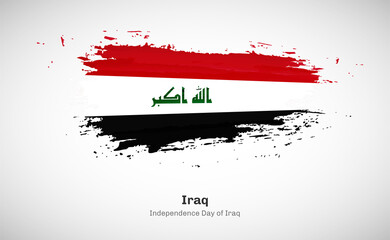 Creative happy independence day of Iraq country with grungy watercolor country flag background