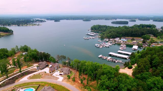 Aerial WS High over New Development on Lake Keowee in South Carolina