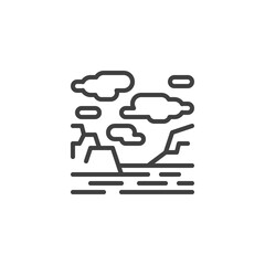 Mountain landscape with sea and clouds line icon