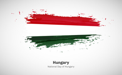 Creative happy national day of Hungary country with grungy watercolor country flag background