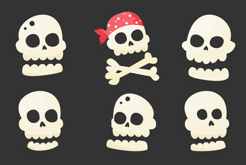 Skull vector illustration set isolated on dark background